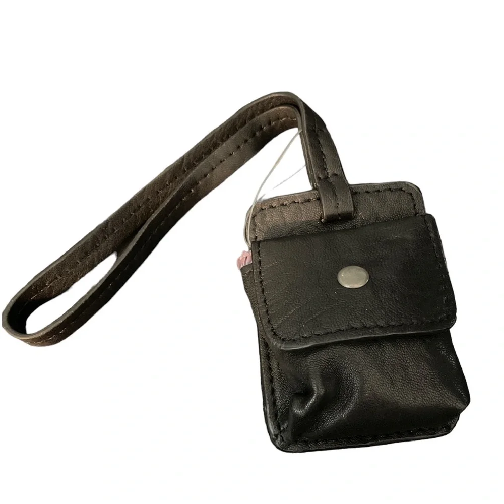 Anthropologie Mini Leather Pouch Keychain in Taupe